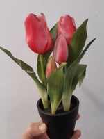 Sötét rózsaszín tulipán - élethű művirág cserépben