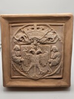 Barokk Címeres Kályhacsempe – Angyalos Pajzstartók (22x22 cm)