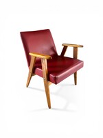 Mid-century karosszék – karakteres piros műbőr fotel, 1960-as évek