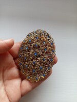 Nagyméretű antik cseh filigrán bross kék üveggel vagy kővel