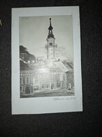 Veszprém, Óváros tér, grafitrajz, méret jelezve, olvashatatlan szignóval
