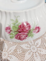 Zsolnay rózsa mintás tál, fali tál, pogácsás tál, sárga lüszteres széllel