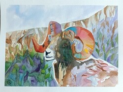 Muflon - absztrakt akvarell 30x40 cm
