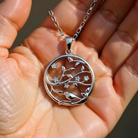 Madár Faág Virágos Medál Nyaklánc Ezüstözött Nemesfém Hipoallergén + Ékszerdoboz. Új.