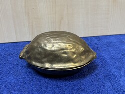 Réz dió alakú dísztárgy, doboz, diótörő