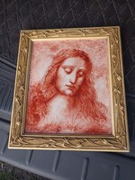 Leonardo Da Vinci önarckép, festett porcelánkép, 1902.