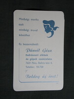 Kártyanaptár,Páncél Géza fodrászcikk kereskedés,Pécs,1987, (2)