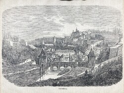 Luxemburg antik fametszetű-látképe az 1860-as évekből