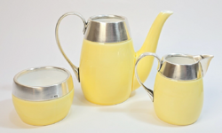 Bűbájos antik porcelán + ezüst szerelékes kávés szett + ajándék!