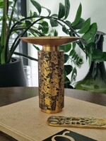 Vintage copper candlestick, metalwork with plastic pattern