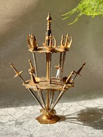 Vintage spanyol festett réz Toledo koktélkard / előétel tűző készlet állvánnyal