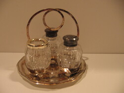 Antik, retro ezüstözött asztali sószóró, fűszertartó WMF tálcán