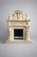 Monumentális antik stílusú márvány kandalló kariatidákkal és domborművekkel
