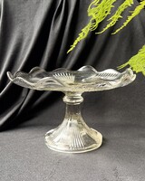 Antik asztali talpas sütemény kínáló bordázott üveg torta tál