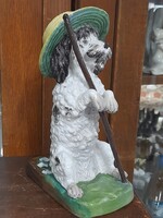 Régi Ülő Botos Kutya Porcelán Figurális Szobor Váza.19 cm.