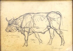1Z478 Lőschinger Hugó : Bika - ceruzarajz 29.5 x 19.5 cm