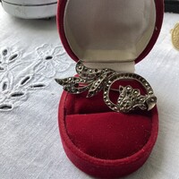 Antik ezüst, markazitos bross/ kitűző
