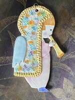 GENSINI - FURULYÁN JÁTSZÓ ANGYAL LÁNYKA, FESTETT ITALY KERÁMIA FALIKÉP 24 CM