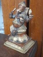 Buddhista Tűzi Aranyozott Tömör Bronz Ganese Kisplasztika Figurális Szobor.11.5 cm.