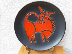 Retro Tófej Bikás kerámia falitányér, 28 cm