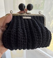 Handmade, crocheted large wallet in black.