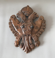 Antik faragott fa kétfejű sas – Osztrák-Magyar Monarchia címer (26x22 cm)