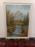 Hangulatos alpesi tájkép vízeséssel – Olaj, vászon (70x50 cm)