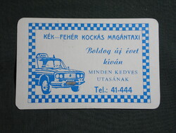 Kártyanaptár,Kék Fehér kockás TAXI,grafikai,Lada,Zsiguli autó,1988  (2)