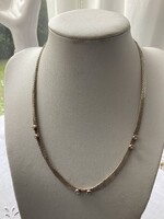 Jelzett 925 ezüst fémhálós  nyakék , button foglalatú gyémánt csiszolt rózsaszín kristály kövekkel