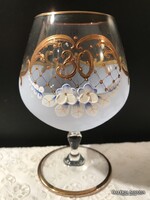 POHÁR - ÜVEG - ARANYOZOTT - KÉZZEL FESTETT - 14 x 9 cm - 3 dl - KÉT OLDALÁN MINTÁS - OSZTRÁK