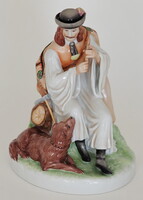 Zsolnay porcelán furulyázó juhász figura kutyával