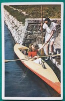 Vintage stílus, fiatal pár, divat, viselet, vízi sport, képeslap