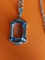 900-as art deco német ezüst medál kék spinel kővel 35x15mm 925-ös ezüst láncon 54cm