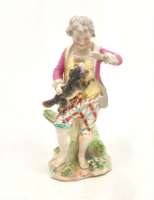 Angol Derby elegáns fiú kutyával c1775 15cm