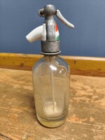 Porcelán fejes, trikoloros szikvizes üveg, szódás üveg, szép állapotban, fejazonos, Rutner Gy. felső