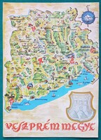 Veszprém megye, Balaton, grafikus térképes képeslap