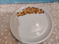 Alföldi ritka, barna-sárga virágos porcelán, tortás tál, kínáló