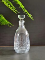 Antik vintage metszett üveg/kristály rövidital / bőr dekanter kiöntő dugóval
