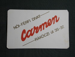 Kártyanaptár,Carmen ruházat,divat üzlet,Pécs,1988  (2)