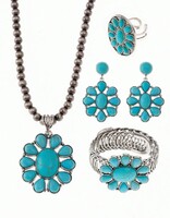 Vintage Természetes Türkiz Köves Nyaklánc Fülbevaló Karkötő Gyűrű Szett Oxidált Ezüst Ékszerdoboz Új
