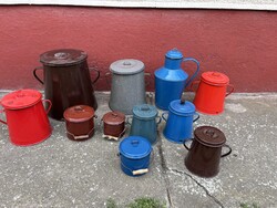 Vegyes kincsek  zománcos zsírosbödön zománcozott vendő  ételhordó  Ceglédi kanna falusi paraszti