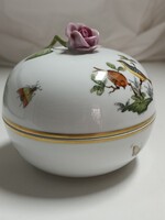 Nagyobb méretű Herendi porcelán Rotchild mintás kerek bonbonier, cukortartó - 11 x 11,5 cm