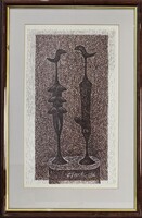 Zsakó István: Madárfejű pár c. grafika (tus, papír) - 52675