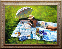 Hornyik Zoltán: Délutáni pihenő - kerettel 74x94 cm - alkotás 60x80cm - HZ23/512