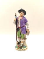 Sitzendorfi német porcelán figura vándor fiú 14.5cm