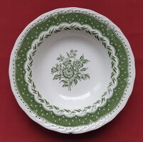 Stratford Grindley angol zöld porcelán mélytányér tányér virág mintával