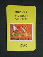 Kártyanaptár,Magyar filatélia bélyeg vállalat,Vuk a róka rajzfilm,1989  (2)