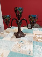 Ritka PartyLite "Hydrangea" Tiffany-stílusú 3 karú kandeláber / gyertyatartó