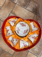 Rózsa mintás porcelán  kávés szett dobozában csésze csészealj