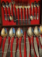 Antik Orosz (Szovjet) Ezüstözött Evőeszköz Készlet – 24 részes, eredeti dobozában